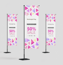 Rectangle advertising flags with matching sale graphics in three sizes