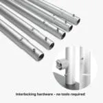 Interlocking aluminum tubes and push-button connections for a fabric stand