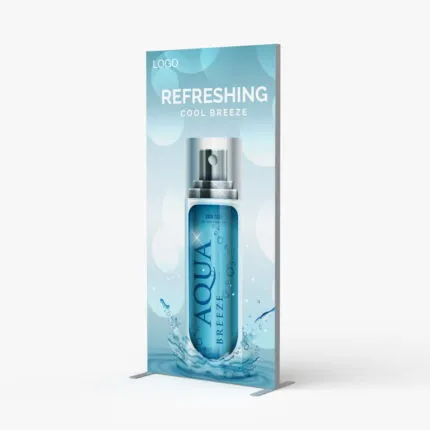 Non-lit SEG fabric display with a custom cosmetic product graphic
