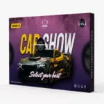 Straight Velcro fabric pop up backwall with a car show graphic