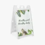 White deluxe sidewalk A-frame with a removable holiday promotion insert