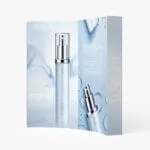 Curved Velcro fabric pop up display with a skincare advertising graphic