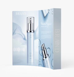 Curved Velcro fabric pop up display with a skincare advertising graphic