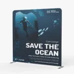 Straight tension fabric display with an ocean conservation graphic