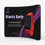 Curved tension fabric backwall with a smartwatch promotion graphic
