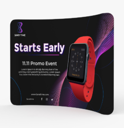 Curved tension fabric backwall with a smartwatch promotion graphic