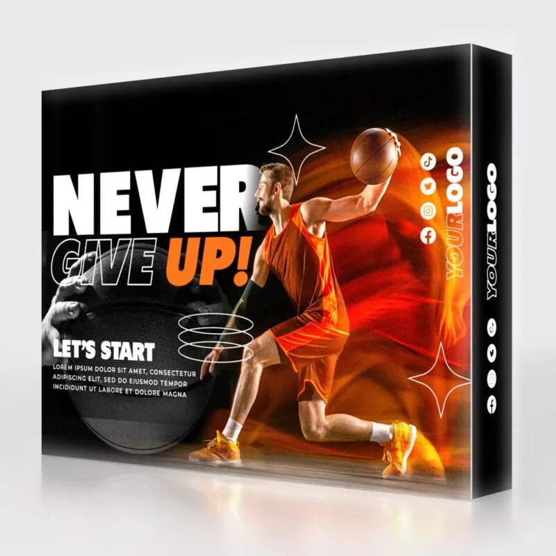 Illuminated SEG fabric display with a basketball advertising graphic