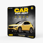 Curved tension fabric display with a car rental promotion graphic