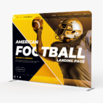 Straight tension fabric backwall with a football promotion graphic