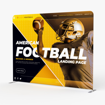 Straight tension fabric backwall with a football promotion graphic